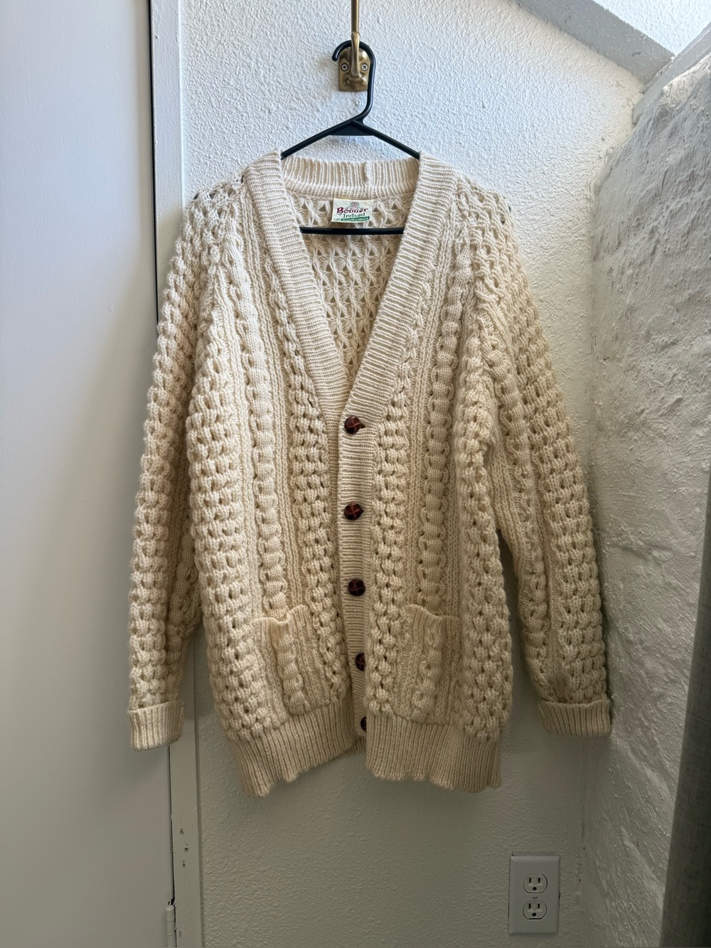 Bonner of Ireland men’s cream hand loomed wool fisherman cardigan L/XL